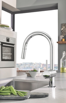 Mixer Tap Single Lever Pull Out Spray C-Spout Grohe Vento Polished chrome Grohe model 30 438 000 - view 4