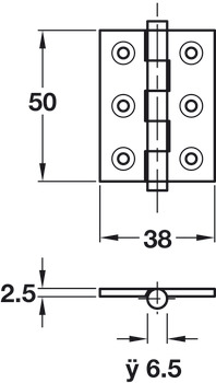 Butt Hinge Button D6.5x 50x38mm Brs SN - view 2