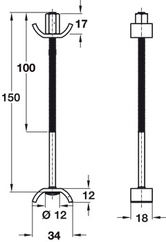 Worktop Connect Bolt D35/M6x150mm Steel Glv - view 2