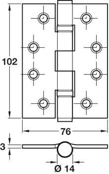 Butt Hinge Ball Bearing Grade 201 Stainless Steel Length x width: 102 x 76 mm square corners electro brassed 1 pc - view 2