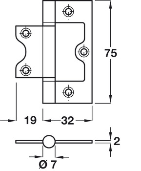 Butt Hinge Flush 75 x 51 mm Steel Provides 180° door opening Satin chrome plated - view 2