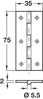 Butt Hinge Narrow 75x35mm Brass Self - view 2