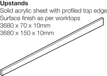 Upstand Solid Surface Calcite Maia® 3680 x 150(H) x 10 mm - view 2