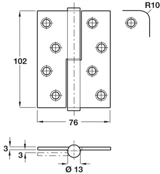 Butt Hinge LiftOff 102x76mm ACW 304 PSS - view 2