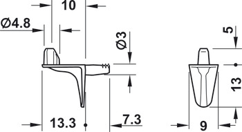 Shelf Support D3mm w Lug Plug Zinc Alloy Black - view 2