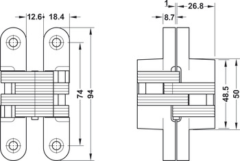 Concealed Mortice Hinge Zinc Alloy Startec size 94 mm Matt chrome - view 2