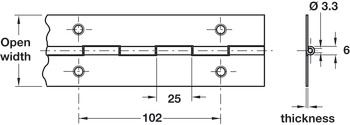 Continuous Hinge 1834 mm Length Brass Light/medium duty Open width 38 mm thickness 0.9 mm - view 2