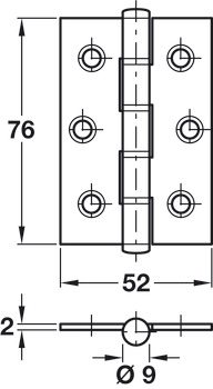 Hafele Butt Hinge Sqr 76x52mm 304 SSS - view 2