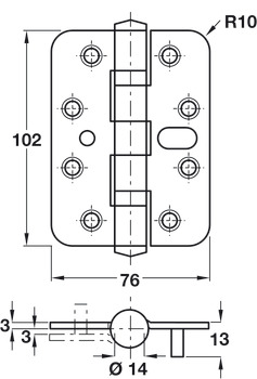 Butt Hinge Security 102 x 76 mm Radius Corners Stainless Steel With dog bolt Satin - view 2