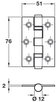 Butt Hinge Ball Bearing Steel Length x width: 76 x 51 mm black - view 2