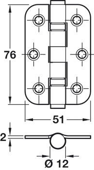 Butt Hinge BB Rad 76x51mm 201 SSS - view 2