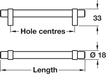 Pimlico Bar Handle Steel/Zinc Alloy SSE D18x192mm Fixing Centres - view 2