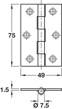 Butt Hinge 75 x 49 mm Steel Zinc plated - view 2