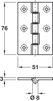 Butt Hinge DPBW D9x76x51mm Ext Brs Self - view 2