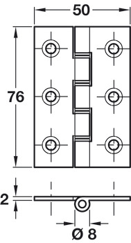 Butt Hinge DSSW Sqr 76x50mm Stainless Steel SSS - view 2