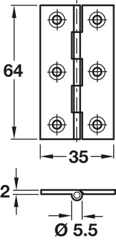 Broad Style Hinge 64 x 35 mm Brass With brass pin Copper - view 2