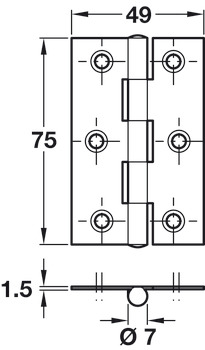 Butt Hinge Steel 1838 Length x width: 75 x 49 mm max. door weight 25 kg self coloured - view 2