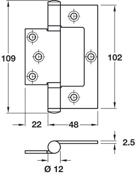 Butt Hinge Flush 102 x 70 mm Grade 201 Stainless Steel Unhanded Polished - view 2