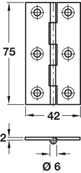 Broad Style Hinge 75x42mm Brass Copper - view 2
