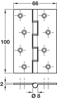 Butt Hinge DSSW Stainless Steel Square corners Length x width: 100 x 66 mm satin - view 2