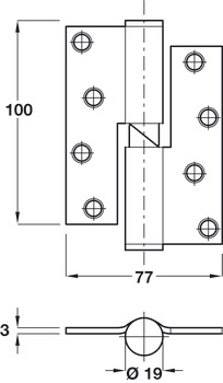 Butt Hinge Rising Grade 304 Stainless Steel Length x width: 100 x 77 mm clockwise closing direction satin - view 2