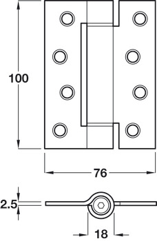 Butt Hinge Sprung 100 x 76 mm Steel Single action closes door automatically Satin chrome - view 2