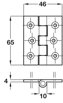 Butt Hinge Cast Iron Self coloured Length x width: 65 x 46 mm Ø 5.0 mm fixing screws required - view 2