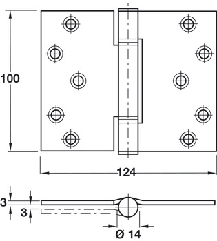 3 Knuckle Hinge Projection Fixed Pin Steel 100 x 124 mm Grade 13 BS EN 1935 Bright zinc - view 2