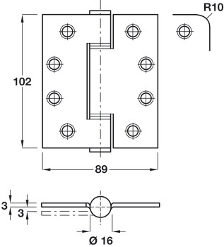 Butt Hinge 102 x 89 mm Grade 316 Stainless Steel Loadmaster ANSI hole pattern (template drilled) Radius corners polished - view 2