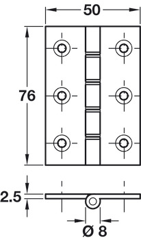 Butt Hinge DPBW Brass Square corners Length x width: 76 x 50 mm chrome plated - view 2
