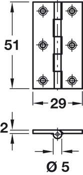 Broad Style Hinge 51 x 29 mm Brass With brass pin Copper - view 3