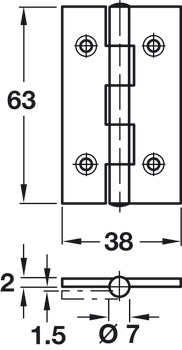 Butt Hinge 63x38mm Grade 4 Stainless Steel PSS - view 2