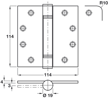 Butt Hinge 114 x 114 mm Grade 316 Stainless Steel Loadmaster ANSI hole pattern (template drilled) Square corners satin - view 2