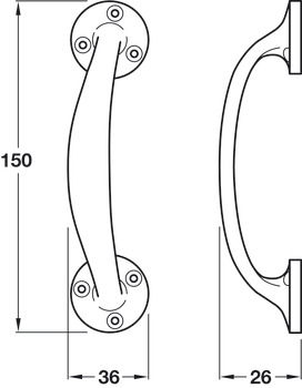 Bow Handle FF D36x150x26mm Aluminium SAA - view 2