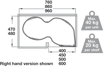 Hafele PO Corner 600/1000mm RH Wht/Chrome - view 3