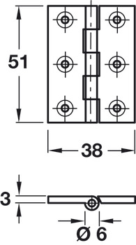 Butt Hinge Heavy Gauge 51 x 38 mm Brass With brass pin Self colour - view 2