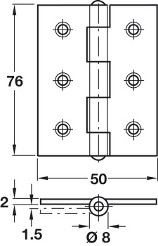 Butt Hinge 76 x 50 mm Grade 304 Stainless Steel Plain knuckle Satin - view 2