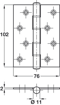 Hafele Butt Hinge Sqr 102x76mm 304 SSS - view 2