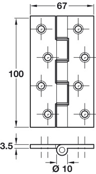 Butt Hinge DPBW Brass Square corners Length x width: 100 x 67 mm polished - view 2