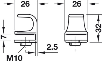Glass Door Pull 4-5mm Push Fit Zinc Alloy/Plastic NP - view 2