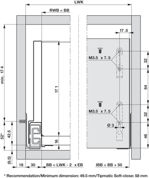 NPS Cry+ Int Drawer Pnl Set 186/600mm Stn - view 2