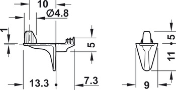 Shelf Support D5mm w Lug Plug Zinc Alloy NP - view 2