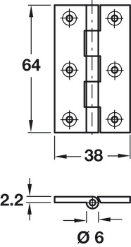 Butt Hinge Heavy Gauge 64 x 38 mm Brass With brass pin Polished chrome - view 2