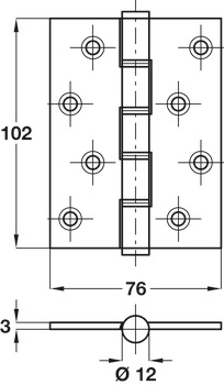 Hafele Butt Hinge DPBW 100x76mm Brs Polished Brass - view 2