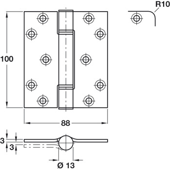 Hi-Load Butt Hinge Rad 100x88mm Steel Bright Zinc Plated - view 2
