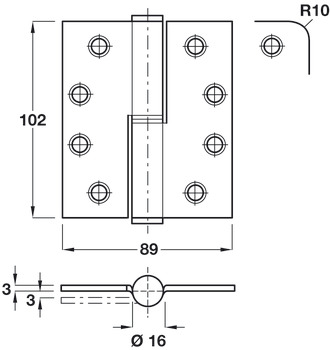 Lift-Off Hinge 102 x 89 mm Grade 316 Stainless Steel Loadmaster ANSI hole pattern (template drilled) Square corners anti-clockwise closing satin - view 2