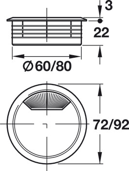 Cable Outlet Ø 60-80 mm Two Part Plastic outlet sleeve and cover plate Ø 80 mm off-white finish - view 2