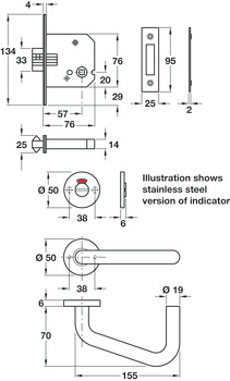 Lever Handle Indicator and Lock Set with Large Safety Pattern Lever Handle Satin stainless steel finish - view 2