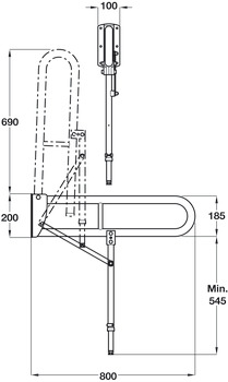 Nyma Pro Hinge Grb Rail+Leg 800mm Steel Wht - view 2