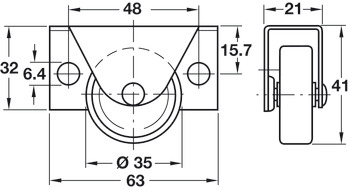 D35mm Castor Fixed without Brake Plastic Galvanised/Wht - view 2